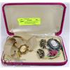 Image 1 : VINTAGE PINK VELVET JEWELRY BOX WITH CAMEOS & MORE ALL TOGETHER- NONE