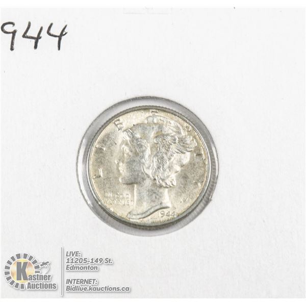 1944 SILVER USA MERCURY DIME, UNCIRCULATED