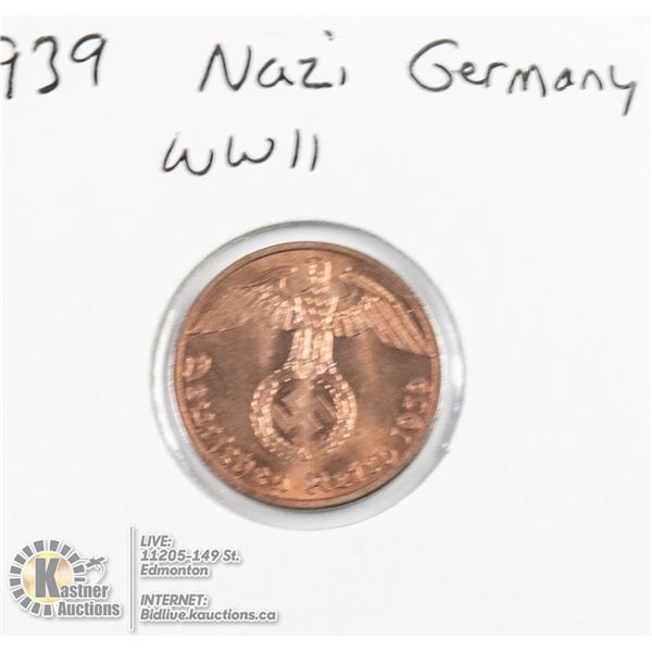 1939 WWII NAZI GERMANY 1 REICHSPFENNIG COIN, UNC.
