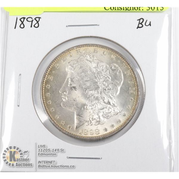 1898 SILVER USA MORGAN $1 DOLLAR COIN, HIGH GRADE