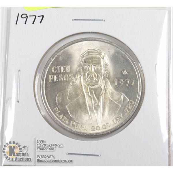 1977 SILVER MEXICO 100 PESOS BULLION COIN