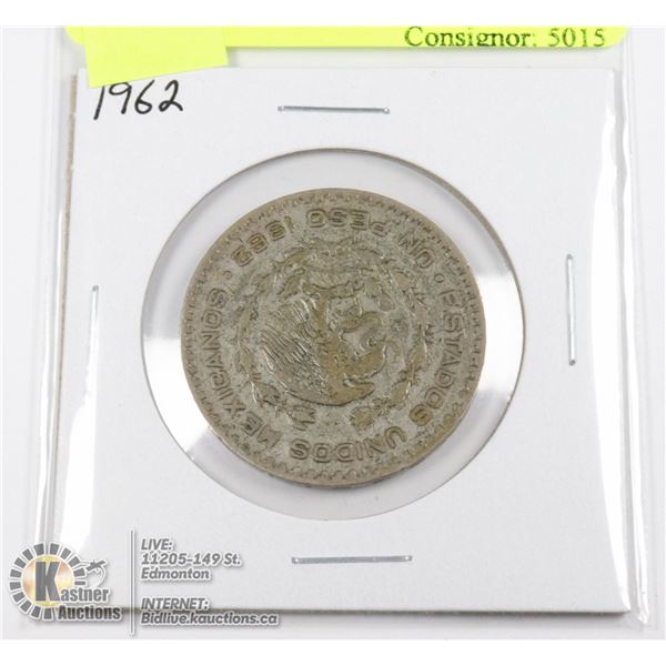 1962 SILVER MEXICO 1 PESO COIN
