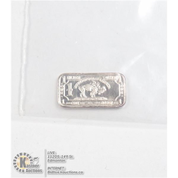 PURE .999 SILVER 1 GRAM BUFFALO BULLION BAR