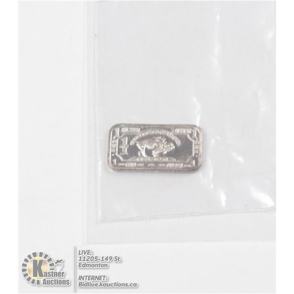 PURE .999 SILVER 1 GRAM BUFFALO BULLION BAR