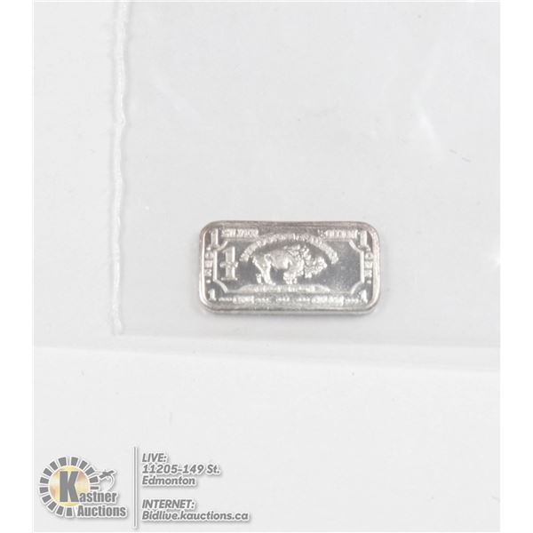 PURE .999 SILVER 1 GRAM BUFFALO BULLION BAR