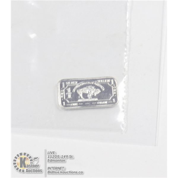 PURE .999 SILVER 1 GRAM BUFFALO BULLION BAR