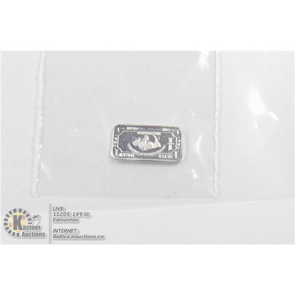 PURE .999 SILVER 1 GRAM BUFFALO BULLION BAR
