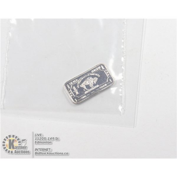 PURE .999 SILVER 1 GRAM BUFFALO BULLION BAR