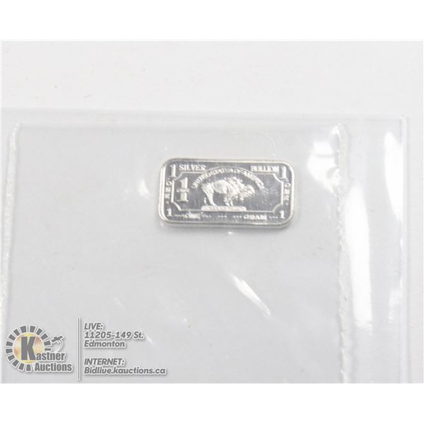 PURE .999 SILVER 1 GRAM BUFFALO BULLION BAR