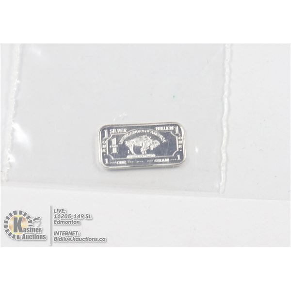 PURE .999 SILVER 1 GRAM BUFFALO BULLION BAR