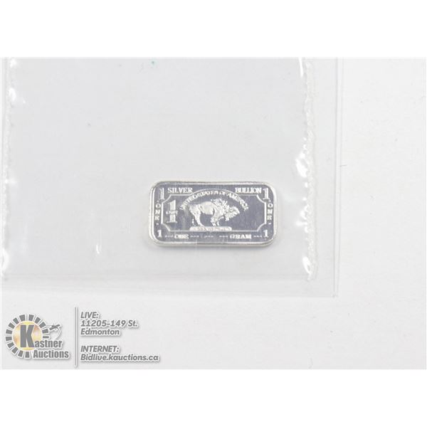 PURE .999 SILVER 1 GRAM BUFFALO BULLION BAR