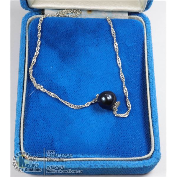 A 925-STERLING SILVER CHAIN WITH A BLACK FRESHWATER PEARL