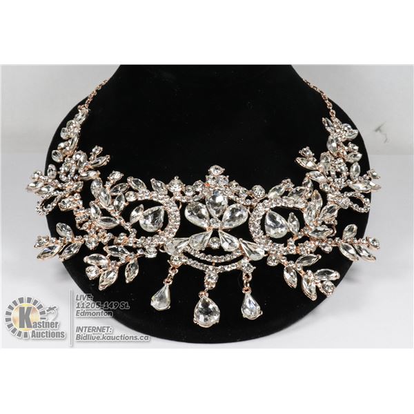 BELLA VOGUE ROSE GOLD TONED RHINSTONE HARNESS CHAIN