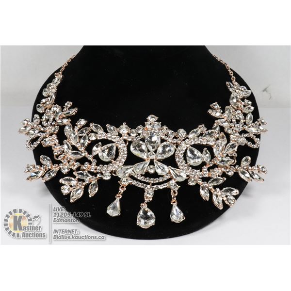 BELLA VOGUE ROSE GOLD TONED RHINSTONE HARNESS CHAIN