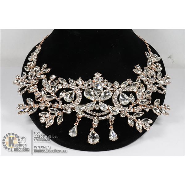 BELLA VOGUE ROSE GOLD TONED RHINSTONE HARNESS CHAIN