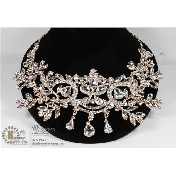 BELLA VOGUE ROSE GOLD TONED RHINSTONE HARNESS CHAIN