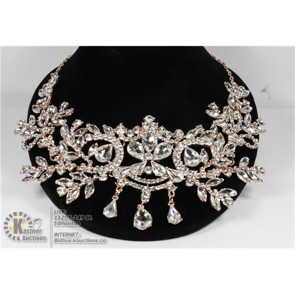 BELLA VOGUE ROSE GOLD TONED RHINSTONE HARNESS CHAIN