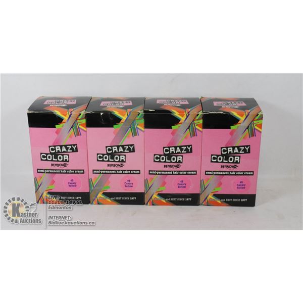 LOT OF 4  CRAZY COLOR RENBOW SEMI-PERMANENT HAIR COLOR CREAM - 49 CANARY YELLOW