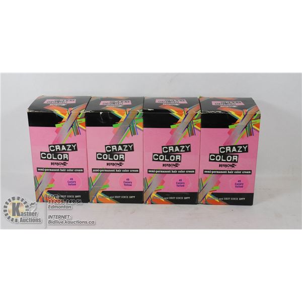 LOT OF 4  CRAZY COLOR RENBOW SEMI-PERMANENT HAIR COLOR CREAM - 49 CANARY YELLOW