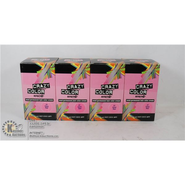 LOT OF 4  CRAZY COLOR RENBOW SEMI-PERMANENT HAIR COLOR CREAM - 57 CORAL RED