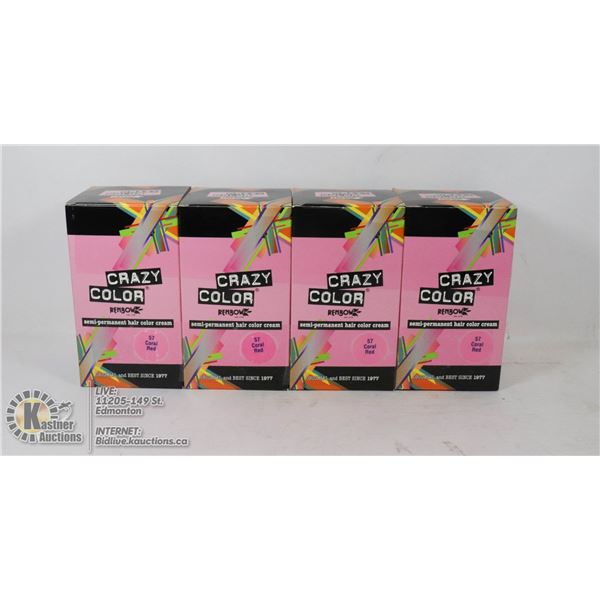 LOT OF 4  CRAZY COLOR RENBOW SEMI-PERMANENT HAIR COLOR CREAM - 57 CORAL RED