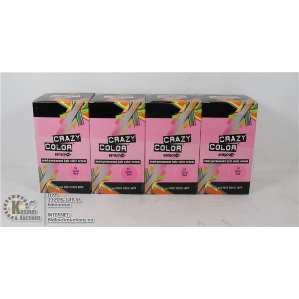 LOT OF 4  CRAZY COLOR RENBOW SEMI-PERMANENT HAIR COLOR CREAM - 57 CORAL RED