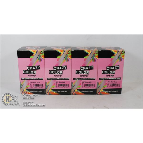 LOT OF 4  CRAZY COLOR RENBOW SEMI-PERMANENT HAIR COLOR CREAM - 67 BLUE JADE