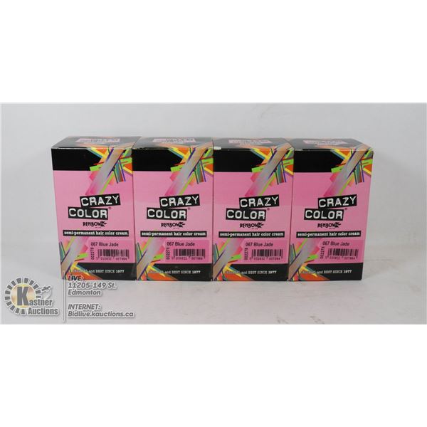 LOT OF 4  CRAZY COLOR RENBOW SEMI-PERMANENT HAIR COLOR CREAM - 67 BLUE JADE