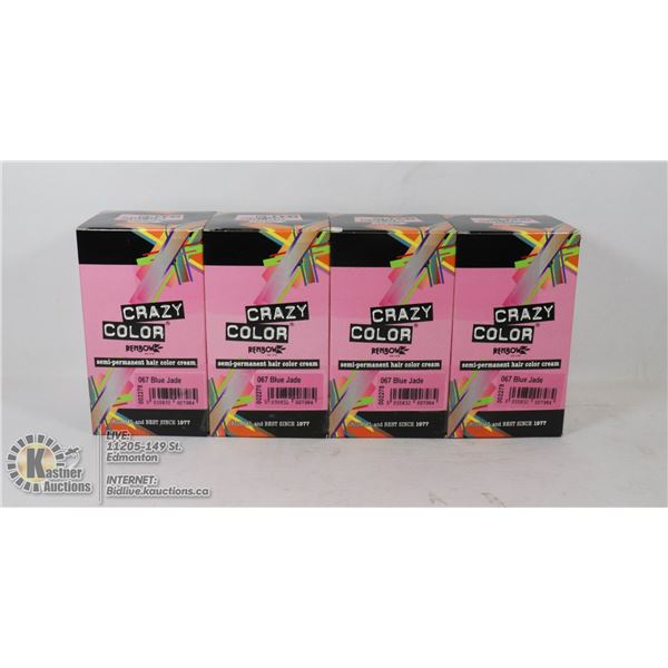 LOT OF 4  CRAZY COLOR RENBOW SEMI-PERMANENT HAIR COLOR CREAM - 67 BLUE JADE