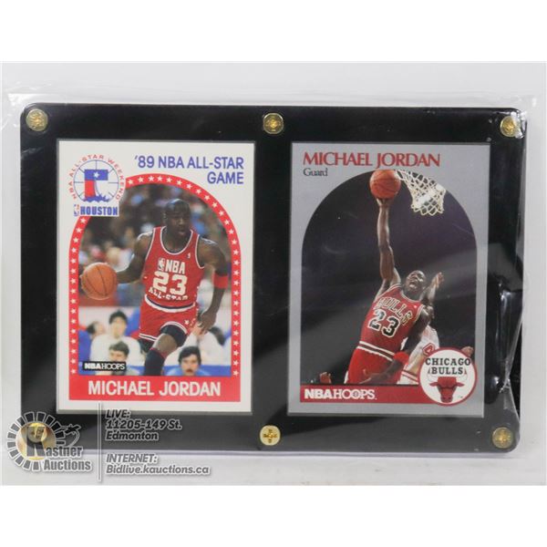 2 FRAMED MICHAEL JORDAN CARDS 1989-90 ALL STAR CARD #21 AND 1990-91 CARD #65- NONE