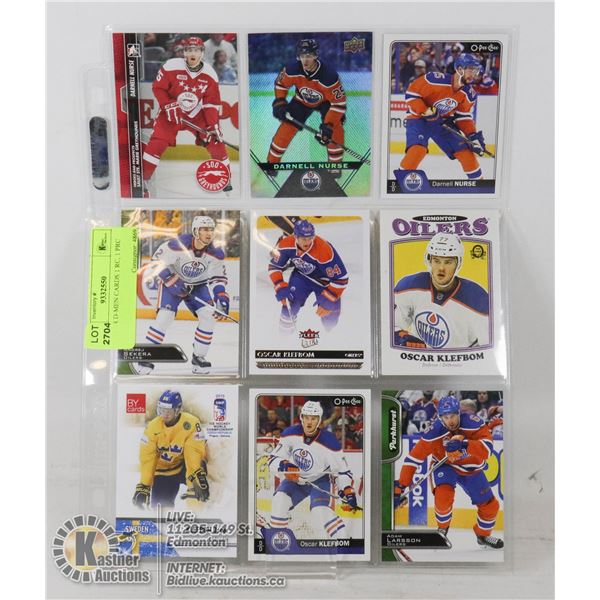 9 OILER D-MEN CARDS 1 RC, 1 PRC SHEET OF 9 CARDS, INCLUDES OSCAR KLEFBOM ROOKIE AND DARNELL NURSE PR