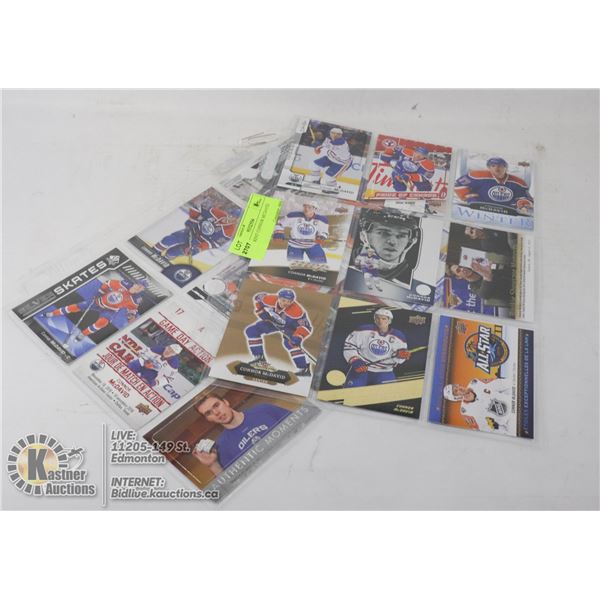 18 DIFFERENT CONNOR MCDAVID CARDS 2 SHEETS, INCLUDING BOTH BASE AND INSERT CARDS- NONE