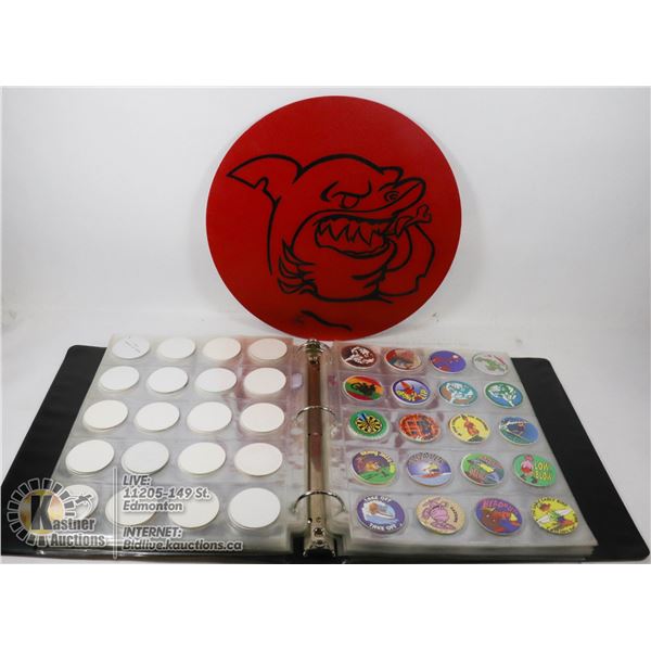 POG ALBUM WITH 400 POGS AND MAT.