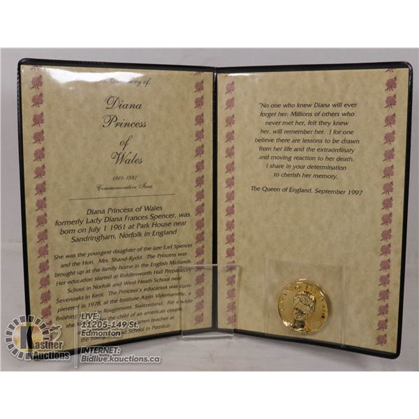 DIANNA PRINCESS OF WHALES GOLD COLORED COMMEMORATIVE COIN