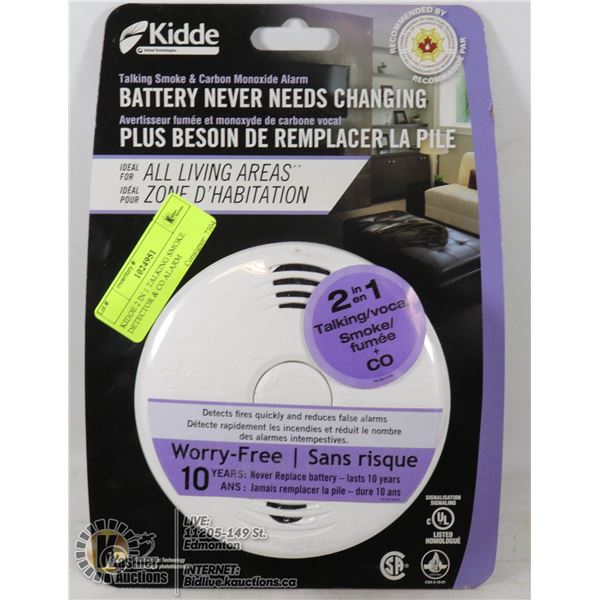 KIDDE 2 IN 1 TALKING SMOKE DETECTOR & CO ALARM RECOMMENDED BY COUNCIL OF CANADIAN FIREMEN - WORRY FR