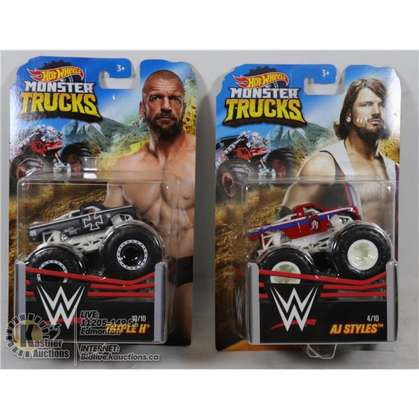 PAIR OF NEW OLD STOCK  WWE HOT WHEELS MONSTER TRUCKS