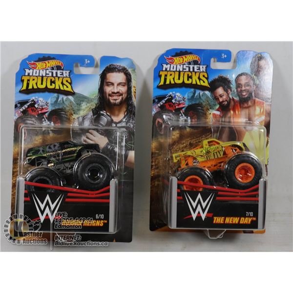 PAIR OF NEW OLD STOCK  WWE HOT WHEELS MONSTER TRUCKS