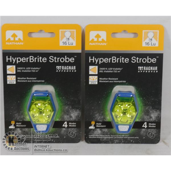 TWO NEW 4 MODE LED HYPER BRITE STROBE CLIP ON LIGH WATER RESISTANT