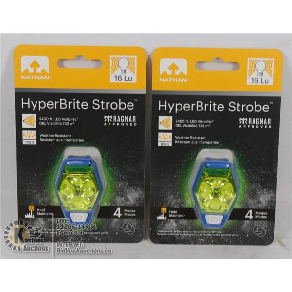 TWO NEW 4 MODE LED HYPER BRITE STROBE CLIP ON LIGH WATER RESISTANT