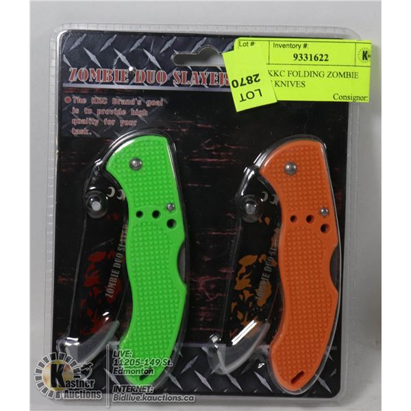2 NEW KKC FOLDING ZOMBIE POCKET KNIVES