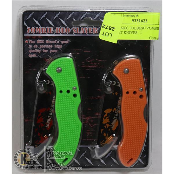 2 NEW KKC FOLDING ZOMBIE POCKET KNIVES