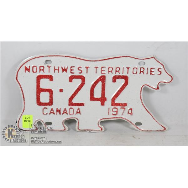 NORTHWEST TERRITORIES LICENSE PLATE 1974