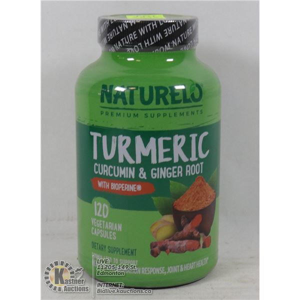 NATURELO TURMERIC CURCUMIN AND GINGER ROOT WITH BIOPERINE. 120 VEGETARIAN CAPSULES