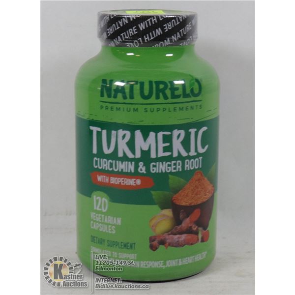 NATURELO TURMERIC CURCUMIN AND GINGER ROOT WITH BIOPERINE. 120 VEGETARIAN CAPSULES
