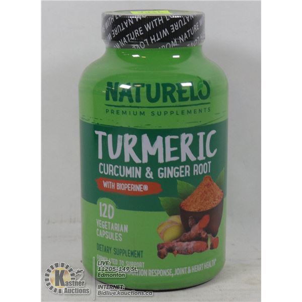 NATURELO TURMERIC CURCUMIN AND GINGER ROOT WITH BIOPERINE. 120 VEGETARIAN CAPSULES