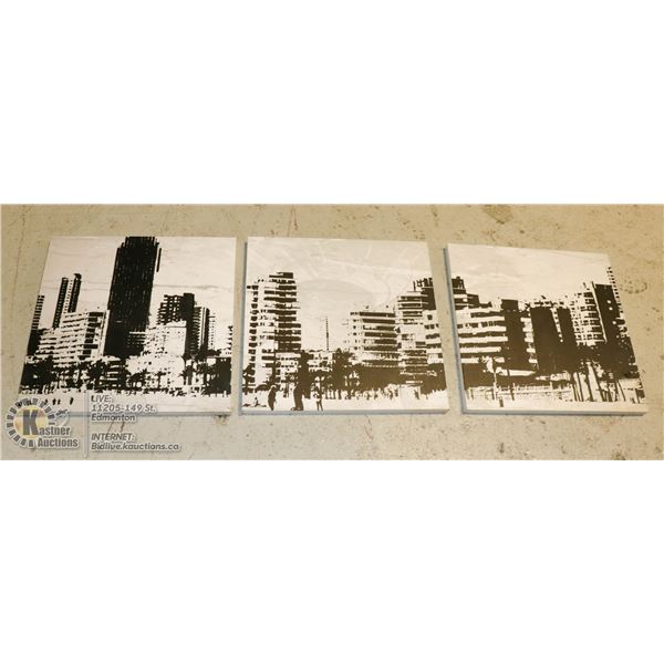 SET OF 3 URBAN BARN ABSTRACT BEACH/CITYSCAPES WALL ART - 3 DIFFERENT SCENES (20"X20")