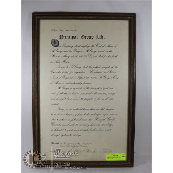 FRAMED EPHEMERA RE: ST GEORGE APR. 23, 1344