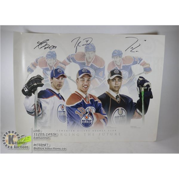 SIGNED OILERS POSTER-HOPKINS, HALL, EBERLE UNAUTHENTICATED