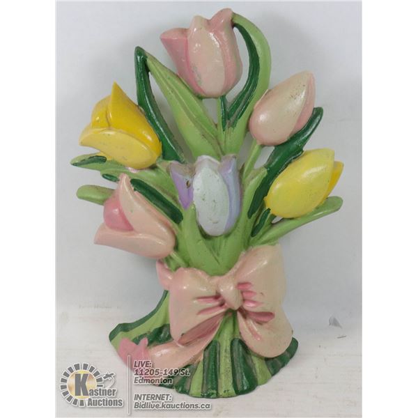 HEAVY CAST IRON TULIP DOORSTOPPER
