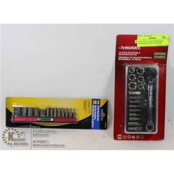 NEW HUSKY 16 PC REVERSIBLE MICRODRIVER SET AND NEW NEW 13 PC HEX BIT SET